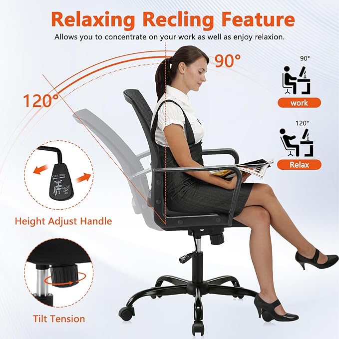 CLATINA Ergonomic Rolling Mesh Desk Chair with Executive Lumbar Support and Adjustable Swivel Design for Home Office Computer Black 4 Pack