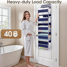 1 Pack Over The Door Organizer, Hanging Storage Organizer with Clear Window, 40lb Ultra Sturdy Large Capacity Room Organizer for Pantry Laundry Bathroom Nursery Closet (Blue)