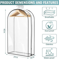 Clear Garment Bags for Hanging Clothes 10” Gusseted, Suit Bags for Closet Storage, Hanging Plastic Clothes Cover for Coat, Dress, Fur, Shirt, 4 Pack, 40” Long