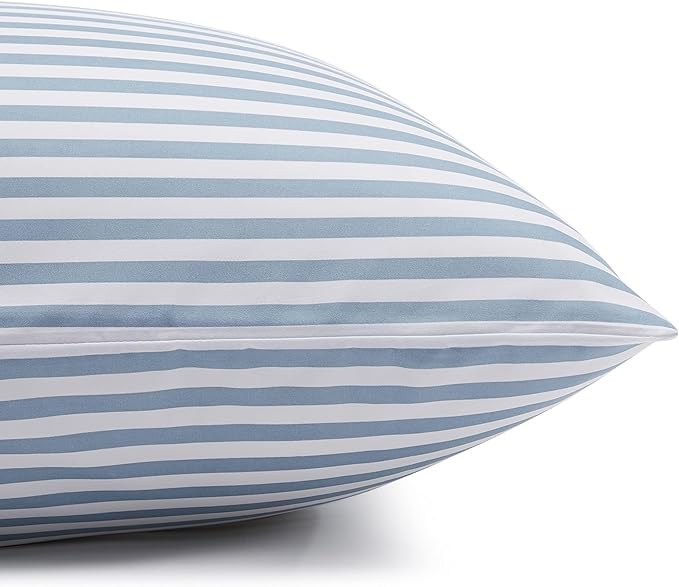 Amazon Basics Lightweight Super Soft Easy Care Microfiber 3 Piece Bed Sheet Set With 14-inch Deep Pockets - Twin, Dusty Blue Pinstripe,Printed AmazonBasics