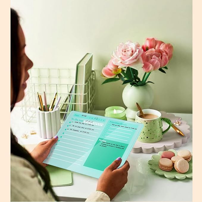 Desktop Thickened Acrylic Dry Erase Board to do List Planner Board，12"x10"，Tabletop Whiteboard with Stand，Frameless Green Dry Erase White Board，for Office/Home/School