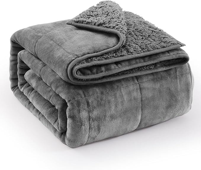 Super Fuzzy Soft Sherpa Fleece Weighted Blanket, 15 lbs Dual Sided Fluffy Heavy Weighted Blankets for Adults - No Bunching with Double Layers of Soft Inner Lining (48"x 72", 15 Pounds)