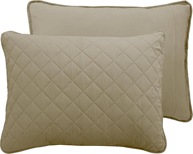 Easy-Going Twin Size Reversible Quilt Set with 1 Quilt and 1 Pillow Sham, Soft Bed Quilt Cover, Water Resistant Lightweight Microfiber Bedspread, Stain Resistant, Beige/Beige