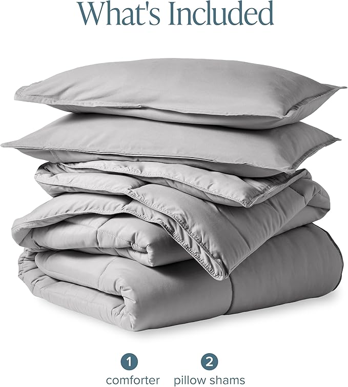 Bare Home Comforter Set - Queen Size - Ultra-Soft - Goose Down Alternative - Premium 1800 Series - All Season Warmth (Queen, Light Grey)