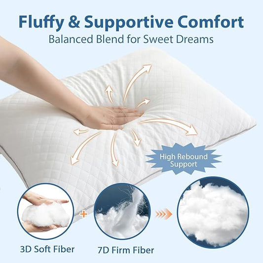 JOLLYVOGUE King Pillows 2 Pack, Oeko-Tex Certified Bed Pillows for Side, Back, and Stomach Sleepers - Medium Support Down Alternative Filling, Machine-Washable