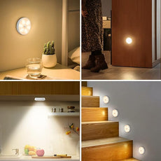 Warm Color LED Closet Lights Motion Sensor Puck Light, USB Rechargeable Battery Operated Puck Step Lights, Dimmable Under Cabinet Lighting for Counter Wardrobe Kitchen (6 Pack)