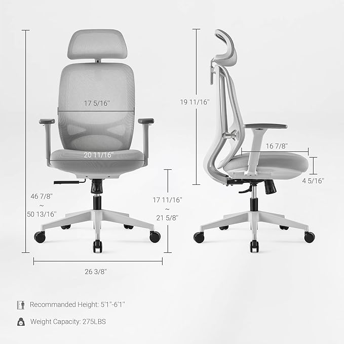 EUREKA ERGONOMIC OC75 Mesh Office Chair, Ergonomic Office Chair with Lumbar Support, Home Office Desk Chairs with 3D Armrests and Headrest, Computer Desk Chair, Grey