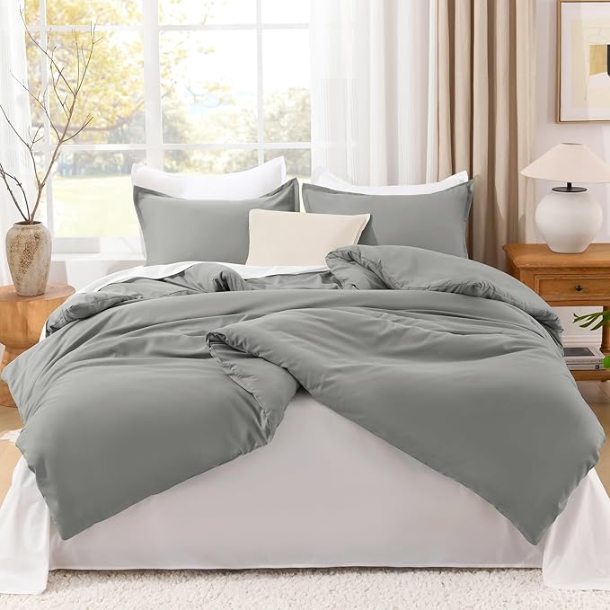 Litanika Comforter Set, Lightweight Solid Bedding Comforter Set, Fluffy Down Alternative Bed Set, Midium Grey, Queen