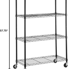 Amazon Basics 4-Shelf Adjustable, Heavy Duty Storage Shelving Unit on 3'' Wheel Casters, Metal Organizer Wire Rack, 36