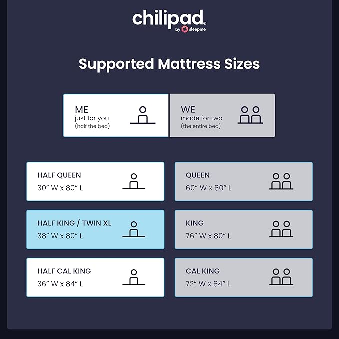 Chilipad Cube Bed Cooling System - Cooling & Heating Mattress Topper, Custom Bed Temperature, Cool Sleep Enhancement, Temp Range of 60-115°F, ME Half King or TwinXL Size (38" W x 80" L), Model: CP502