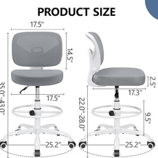 Primy Armless Tall Desk Chair, Adjustable Height and Footring, Mid-Back Ergonomic Standing Desk Chair Mesh Rolling Tall Chair for Art Room, Office or Home (Gray)