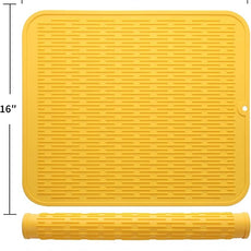 Silicone Dish Drying Mat for Multiple Usage,Easy clean,Eco-friendly,Heat-resistant Silicone Mat for Kitchen Counter or Sink,Refrigerator or Drawer Liner Yellow XL 18 inches x 16 inches