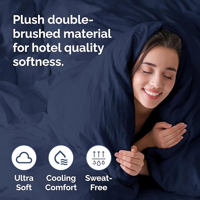 Duvet Cover Cal King Size Set - Extra Soft Cal King Size Duvet Cover 104 x 98 with 2 Pillow Shams - Hotel Luxury Easy Care and Fade Free w/Zipper Closures & Ties - Breathable Bedding Set (Navy Blue)