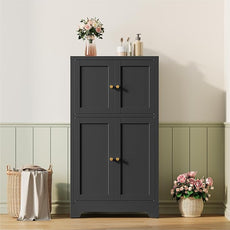 Black Bathroom Floor Cabinet, Metal Storage Cabinets with 4 Doors & 2 Adjustable Shelves, Freestanding Sideboard for Dining Room,Living Room, Home Office