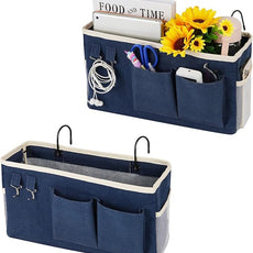 Loghot Bedside Caddy/Bedside Storage Bag Hanging Organizer for Bunk and Hospital Beds,Dorm Rooms Bed Rails,Can be Placed Glasses,Books,Mobile Phones,Keys (2pc Navy Blue)