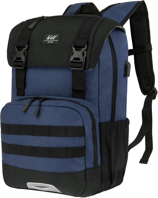 WOLT Laptop Backpack with USB Charging Port Fits Up to 17 Inch Laptop, College Backpack for Men Women, Computer Business Bookbag, Navy