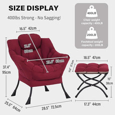 Tiita Lazy Chair with Ottoman, Modern Large Accent Lounge Armchair, Comfy Leisure Sofa Reading Chair with Footrest for Bedroom, Living Room, Dorm Rooms, Garden and Courtyard, Wine red