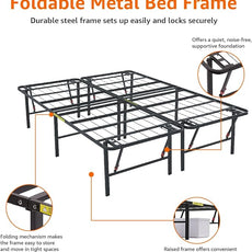 Amazon Basics Bed Frame with Storage, Foldable Metal Platform, Sturdy Steel, No Box Spring Needed, 18 Inches High, Tool-Free Setup, King Size, Black