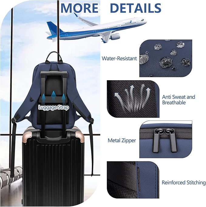 Business Backpack for Men Slim Lightweight Laptop Backpack for 17.3 Inch Computer Water Resistant Small Office Backpack for Commute Travel Daily Office Work with Small Bag (Blue)