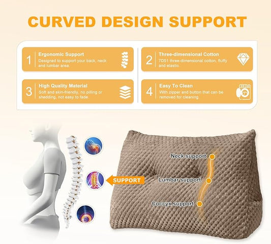 Large Triangular Headboard Wedge Pillow Soft and Supportive Headboard Backrest Positioning Support Bolster Cushion, Bed Wedge Pillow with Removable Cover(Brown,Twin,39x8x20inch)