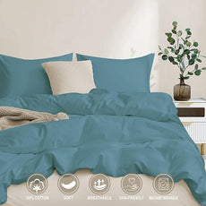 100-Percent Cotton Duvet Cover Set, Hidden Zipper Closure, Ultra Soft, Easy Care and Durable, Simple Bedding Style, King, Solid Teal Blue (Comforter Not Included)