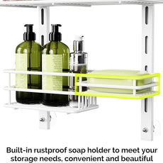 Orimade Over The Door Shower Caddy Adjustable 4 Tier White,Bathroom Hanging Organizer Shelf Rustproof with 4 Hooks,Shower Basket with Soap Holder and Suction Cup