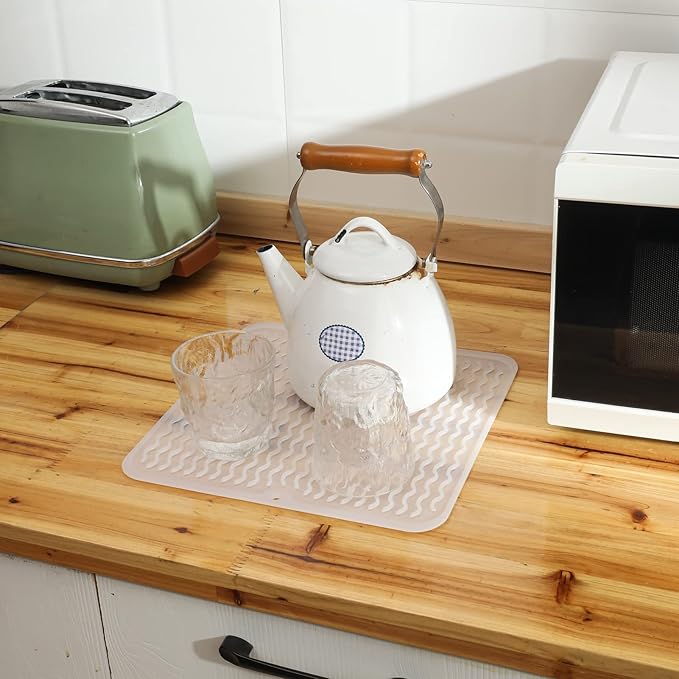 Silicone Dish Drying Mat for Multiple Usage,Easy clean,Eco-friendly,Heat-resistant Silicone Mat for Kitchen Counter or Sink,Refrigerator or Drawer Liner Translucent 2XL 24 inches x 18 inches