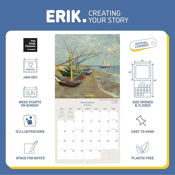 Official Van Gogh Wall Calendar 2026 12" x 12" FSC® Plastic Free - Starts Week On Sunday | Family Planner Art Calendar 2026