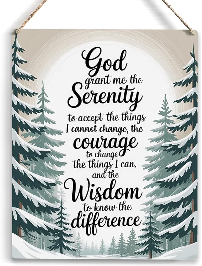 God Grant Me The Serenity, Bible Verses Winter Decor sign, Christian Prayer Room Wall Art Wooden Hanging Plaque 10 x 8 Inch, for Office Bedroom Living Room Home Decor