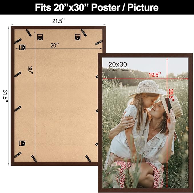 20x30 Frame Set of 3, Dark Brown Wood Grain 20x30 Poster Frame for Gallery Wall Mounting (3 Pack,Walnut)