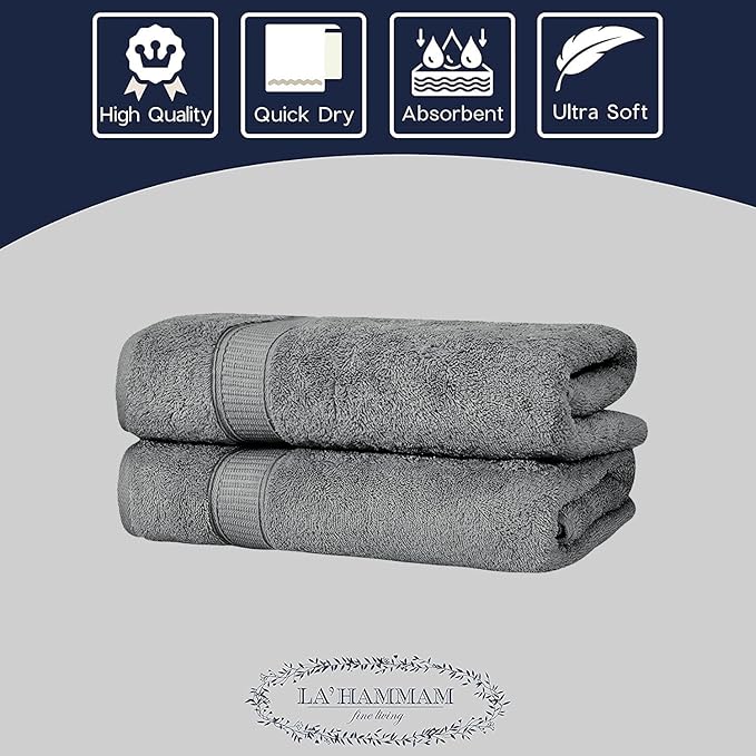 Personalized Bath Sheet Towels for Bathroom, Hotel, Spa, Pool, College Dorm, Super Soft, Highly Absorbent Turkish Cotton Monogrammed Oversized Towel 40" x 80" Extra Large Jumbo Bath Sheets, Grey
