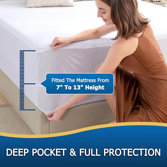 Zippered Mattress Encasement Full, Waterproof Zipper Mattress Protector, Breathable, Noiseless, Machine-Washable Zip Mattress Cover，Fitting 7" - 13" Deep Mattress