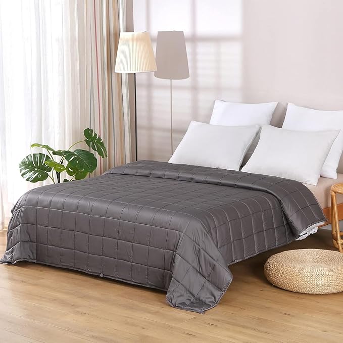 ZonLi Cooling Weighted Blanket (60"x80", 15lbs, Grey) Queen Size Bamboo-Derived Rayon Weighted Blanket for Adults, High Breathability Heavy Blanket, Soft Material with Premium Glass Beads