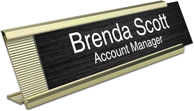 10 Pack 2" x 8" Aluminum Desk Name Plate Holder, Office Name Plate Holder for Desks, Desk Sign Holder for Office Conference, Meeting Room or Other Business Event (Gold)