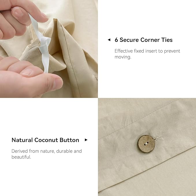 JELLYMONI Cotton Duvet Cover Twin Size - Light Khaki Comforter Cover with Button 100% Washed Cotton 2PCS Breathable Soft Solid Bedding Set Duvet Cover 68×90in & 1 Pillowcase (NO Comforter)