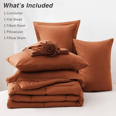 Love's cabin Full Comforter Set Burnt Orange, 7 Pieces Full Bed in a Bag, All Season Bedding Sets with 1 Comforter, 1 Flat Sheet, 1 Fitted Sheet, 2 Pillowcase and 2 Pillow Sham