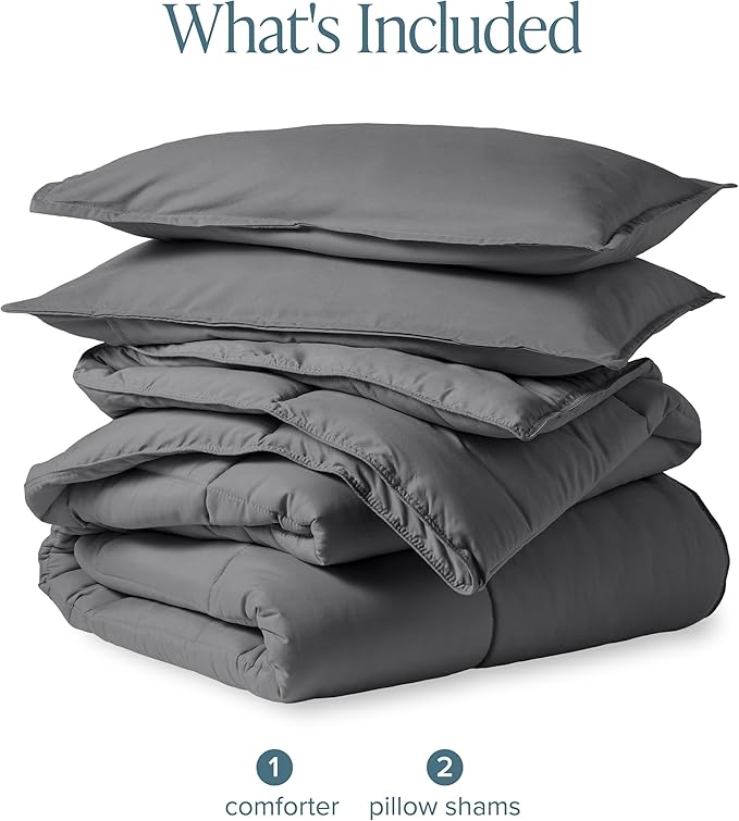 Bare Home Comforter Set - Queen Size - Ultra-Soft - Goose Down Alternative - Premium 1800 Series - All Season Warmth (Queen, Grey)