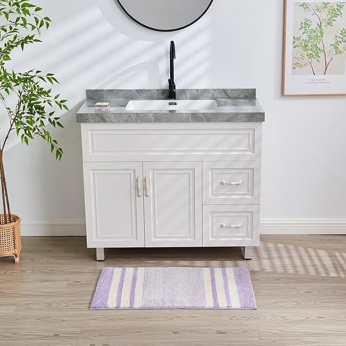 CozeCube Bath mats for Bathroom Non Slip, Fluffy Absorbent Microfiber Bath mat Washable, Aesthetic Bathroom Rugs, Small Purple Striped Bath mat, Lavender, 24" x 16"