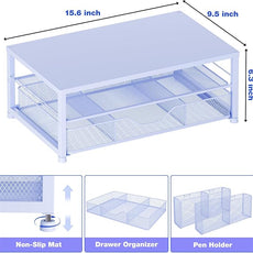 OPNICE Desk Organizers and Accessories, 2-Tier Computer Monitor Stand Riser with Drawer and 2 Pen Holders, Laptop Stand, Office Desk Accessories for Office Supplies, Blue