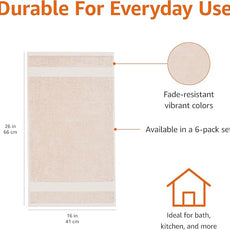 Amazon Basics Fade-Resistant 100% Cotton Hand Towel, 6 Pack, 16
