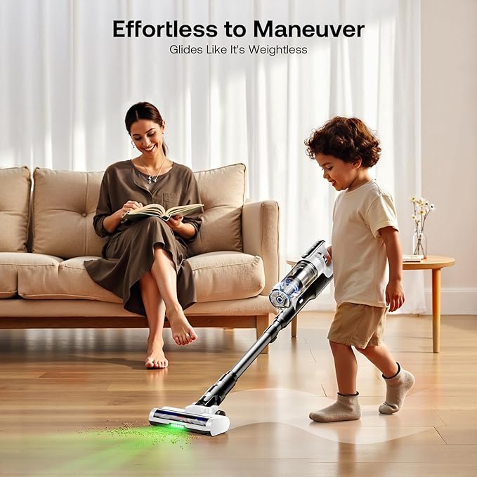 Trucozie Cordless Vacuum Cleaner, Self-Standing Lightweight Stick Vacuum with 50 mins Runtime, Powerful Suction, Anti-Tangle Wireless Vacuum for Home, Hardwood Floor, Carpet, Pet Hair, White