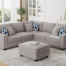 Legend Vansen Modular Sectional Sofa U Shaped Couch with Ottoman Modern Reversible Corner Sectional Couch for Living Room (Light Grey, U Shaped Sofa-1)