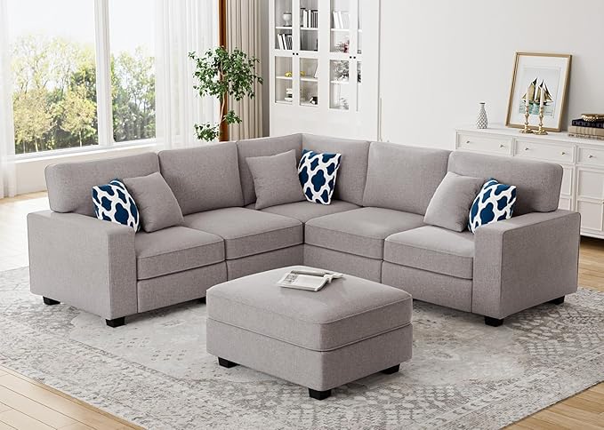 Legend Vansen Modular Sectional Sofa U Shaped Couch with Ottoman Modern Reversible Corner Sectional Couch for Living Room (Light Grey, U Shaped Sofa-1)