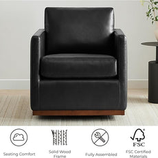 CHITA Swivel Accent Chair, Faux Leather FSC Certified Mid Century Modern Arm Chair for Living Room and Bedroom, Fully Assembled, Black