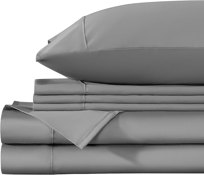LBRO2M 1000 Thread Count 100% Egyptian Cotton Sheets Set 6 Piece Sets Full Size Bed Sheet Deep Pocket Sheet Set 16" Soft Comfortable All Season (Full, Gray)