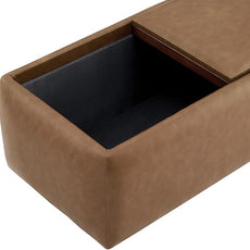 CHITA Storage Ottoman with Tray Lids, FSC Certified Small Rectangular Bench for Living Room, Bedroom, Faux Leather in Saddle Brown