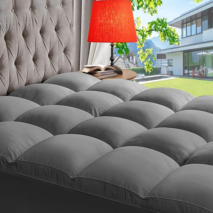 ABENE Mattress Topper King for Back Pain Relief, Extra Thick Mattress Pad Pillowtop, Soft Mattress Protector Cover with 8"-21" Deep Pocket, Overfilled Down Alternative Filling (Gray, King)