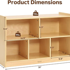 Toy Storage Organizer for Kids Room, Wooden Kids Bookshelf for Classroom, Cube Storage Organizer for Playroom, 5-Section Montessori Bookshelf & Toy Shelf for Nursery