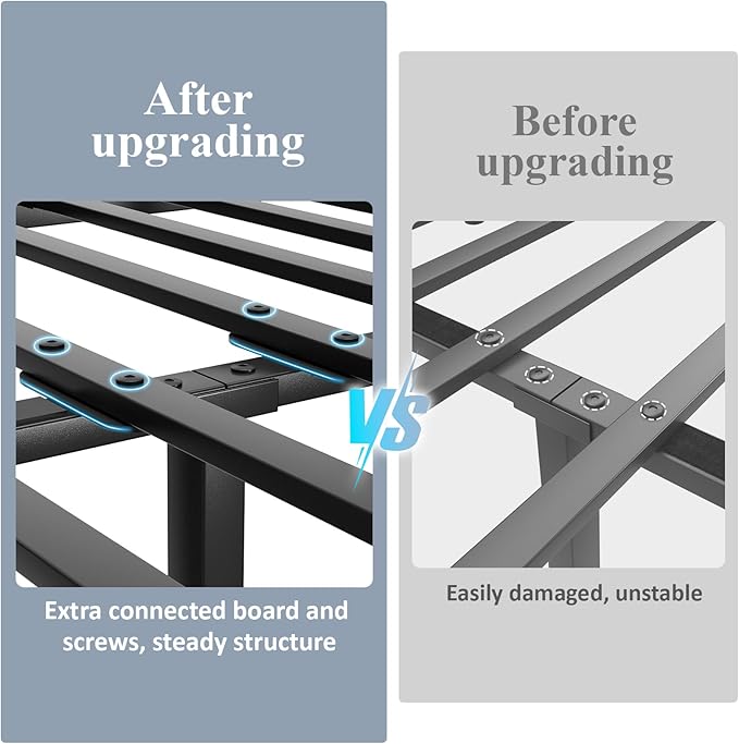 King Size Bed Frame with Storage Headboard, Industrial Platform Bed with Charging Station and LED Lights, Heavy Duty Metal Slats, No Box Spring Need, Noise Free, Black
