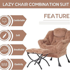 Cozy Lazy Chair and Ottoman, Large Contemporary Accent Lounge Chair Set, Leisure Upholstered Reading Armchair for Bedroom, Living Room, Dorm Rooms, Office